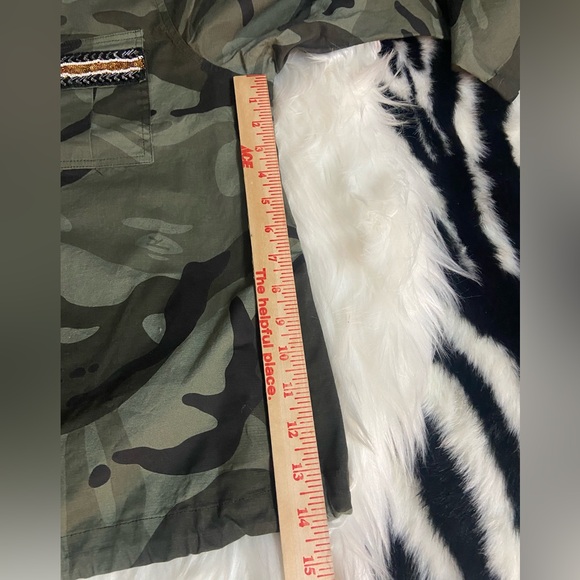 Mod X Sz L Green Camo Pattern Sequin Pocket & Back Women’s Jacket - Picture 8 of 10